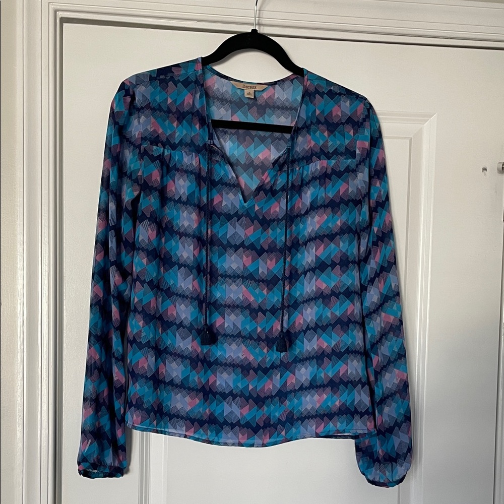 Decree Blue and Pink Geometric Blouse